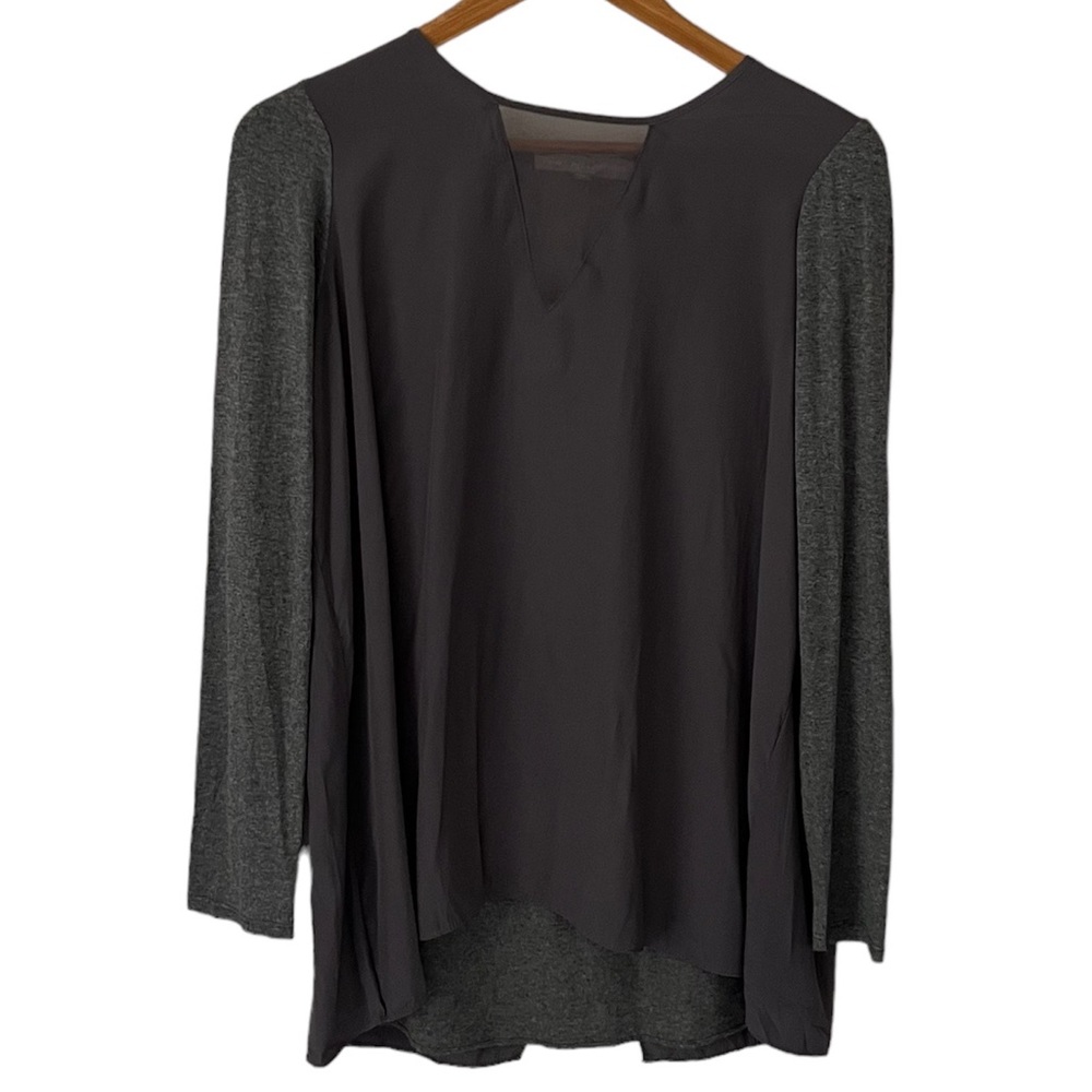 Lola & Sophie Grey Sheer V Front Blouse Size Medium
